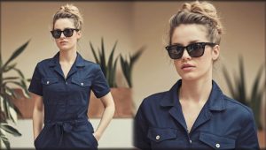 femme avec combi bleu marine